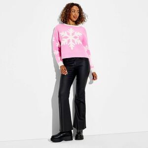 Women's Snowflake Festive Graphic Sweater - Pink XXL